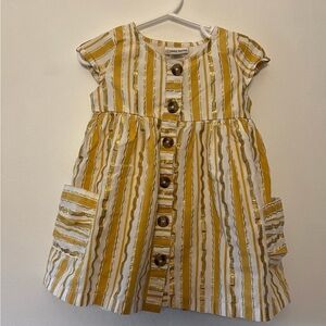 Daisy Fuentes Yellow and White Buttoned Sundress with Flutter Sleeves